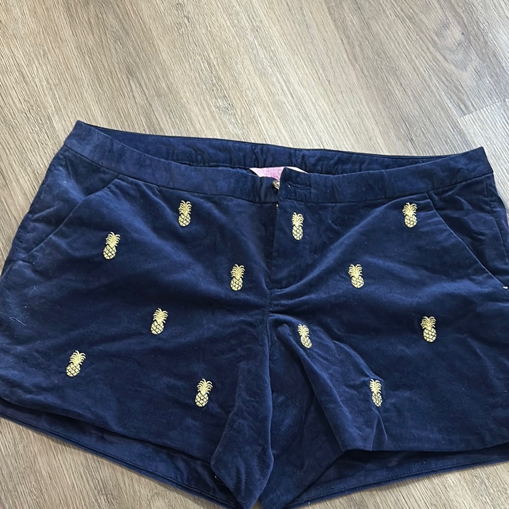 Navy Blue Pineapple Embroidered Shorts